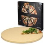 Navaris XL Pizza Stone for Baking - Cordierite Pizza Stone Plate for BBQ Grill Oven - Cook and Serve Pizza Bread Cheese - Round, 12 x 0.6 Inches