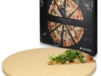 Navaris XL Pizza Stone for Baking - Cordierite Pizza Stone Plate for BBQ Grill Oven - Cook and Serve Pizza Bread Cheese - Round, 12 x 0.6 Inches