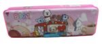NeoKiddo Medium Size Plastic Pencil Box with Integrated Sharpener Geometry Stationery Organizer Pink Colour for Kids School Use