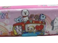 NeoKiddo Medium Size Plastic Pencil Box with Integrated Sharpener Geometry Stationery Organizer Pink Colour for Kids School Use