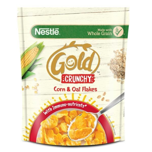 Nestlé Gold Crunchy Corn & Oat Flakes - Breakfast Cereal with Immuno-Nutrients | Made with Whole Grains & The Goodness Of B Vitamins, Calcium & Vitamin D, No Added Colours & Flavours, 850g, Pouch
