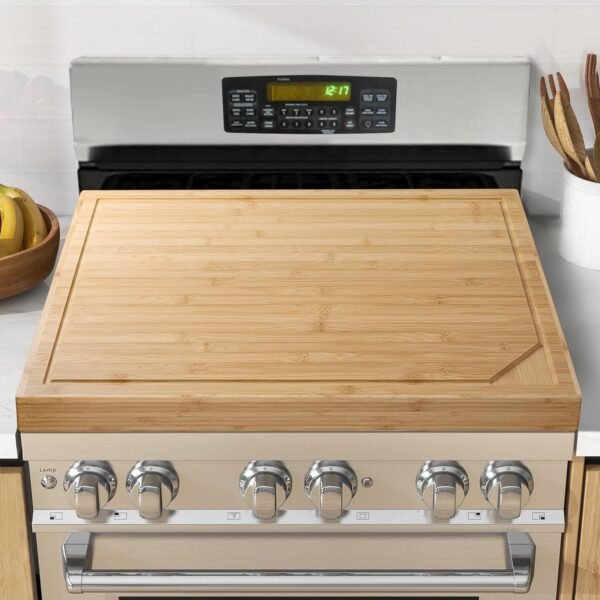 Noodle Board Stove Cover - Bamboo Wood Stove Top Covers for Electric Stove and Gas Stove - Sink Cover RV Stove Top Cover - 30"L x 22"W x 2.5"Th Raised Cutting Board with Legs and Juice Grooves