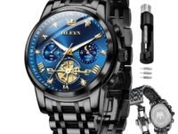 OLEVS Mens Chronograph Watch Gold Silver Stainless Steel Chain Quartz Wrist Watches Business Dress Waterproof Luminous Date Watch