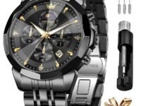 OLEVS Men's Watches Analog Quartz Chronograph Dress Watch Multifunctional Stainless Steel Waterproof Classic Original Watch for Man