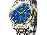 OLEVS Mens Watches Chronograph Diamond Quartz Date Calendar Moon Phase Luxury Two Tone Stainless Steel Waterproof Luminous Business Wrist Watch