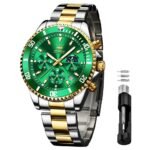 OLEVS Watches for Men Chronograph Business Wrist Watches Analog Quartz Moon Phase Stainless Steel Waterproof Luminous Dress Watches