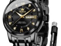 OLEVS Watches for Men Fashion Diamond Analog Quartz Men's Easy Reader Watch Stainsteel Steel Date Waterproof Luminous Business Watch