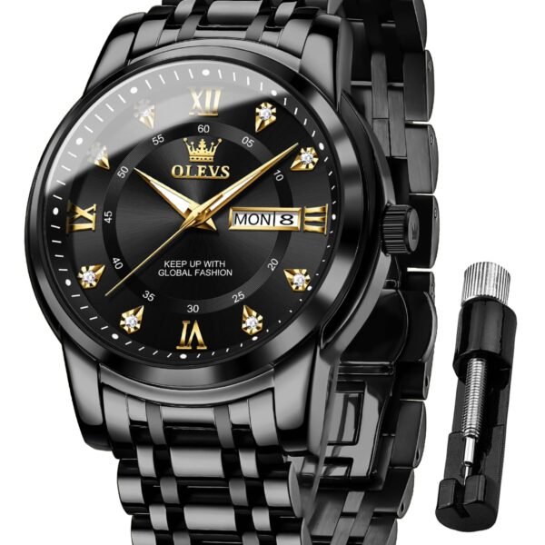 OLEVS Watches for Men Fashion Diamond Analog Quartz Men's Easy Reader Watch Stainsteel Steel Date Waterproof Luminous Business Watch