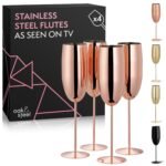 Oak & Steel - Set of 4 Rose Gold Champagne Flutes (10oz) Stainless Steel Stemmed Champagne Glass for Mimosa, Party Toasting, Gift for Bride & Grown, Wedding, Birthday, Anniversary, Christmas