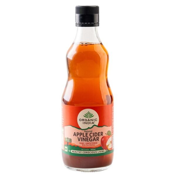 Organic India Apple Cider Vinegar 500ml, With Mother of Vinegar, Raw & Unfiltered, Extracted from Spanish Red Apples, Lab Tested on 250+ Parameters
