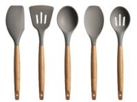 P-Plus International Silicone Spatula Set 5-Piece - 500ºF Heat-Resistant Baking Spoon Spatula - Seamless One-Piece Design Easy to Clean - Non-Stick Silicone Stainless Steel Core (Wooden 5A)