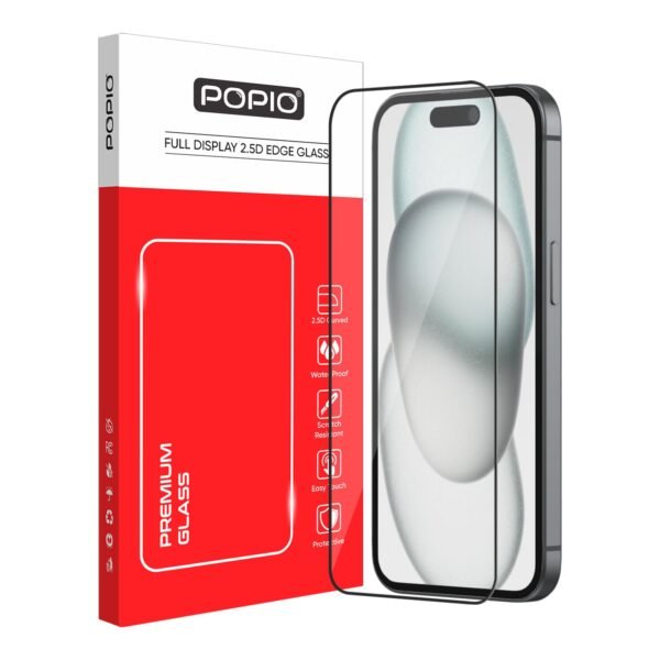 POPIO Military-Grade Gorilla Tempered Glass For iPhone 15 / iPhone 16 | 9H Hardness, Edge-to-Edge, Bubble-Free