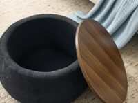 PREDELLA Debe Round Coffee Table with Wooden Top, Storage Ottoman Tables for Living Room, Centre Tables, Tea Tables, Farmhouse, Wood Drum Coffee Table (Black)