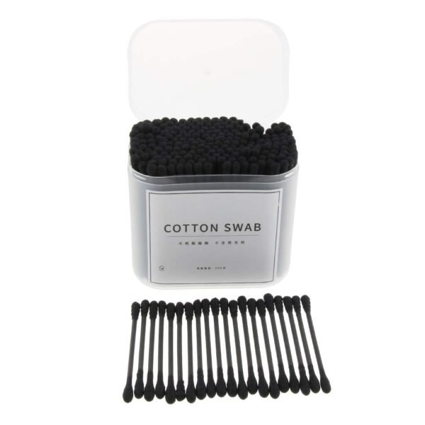 Pack 200pcs Cotton Swabs Makeup Applicator With Wooden Handle Double Ended Head Cotton Buds Stick Ear Cleaner - Black, as described