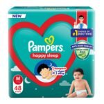 Pampers Happy Sleep Pant Style Baby Diapers, Medium (M), 48 Count, 1 Pampers = 1 Night Sleep, with Anti Rash Shield, 7-12 Kg Diapers