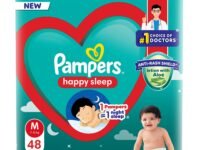 Pampers Happy Sleep Pant Style Baby Diapers, Medium (M), 48 Count, 1 Pampers = 1 Night Sleep, with Anti Rash Shield, 7-12 Kg Diapers