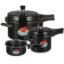 Pigeon by Stovekraft Hard Anodised Aluminium Pressure Cooker Combo - 2 L , 3 L and 5 L Induction Base Outer Lid Cooker (14414, Black)