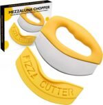 Pizza Cutter Food Chopper-Super Sharp Blade Stainless Steel Pizza Cutter Rocker Slicer with Protective Sheath Multi Function Pizza Knife Kitchen Tools,Dishwasher Safe - Yellow