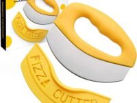 Pizza Cutter Food Chopper-Super Sharp Blade Stainless Steel Pizza Cutter Rocker Slicer with Protective Sheath Multi Function Pizza Knife Kitchen Tools,Dishwasher Safe - Yellow