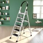 Plantex Ladder for Home 6 Steps/Foldable Ladder with Anti-Skid Wide Steps (30L x 20W cm)/Strong D-Shape Pipe with X-Support for More Stability/5 Year Warranty(Apex-White)