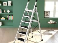 Plantex Ladder for Home 6 Steps/Foldable Ladder with Anti-Skid Wide Steps (30L x 20W cm)/Strong D-Shape Pipe with X-Support for More Stability/5 Year Warranty(Apex-White)