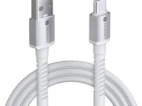 Portronics Konnect X USB to Type C Cable with 3A Output, Fast Charging & Data Transfer, Nylon Braided, Aluminium Alloy Shell, 1M Length compatible with Type C Smartphones(White)