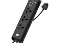 Portronics Power Plate II Extension Board - 1500W - 3 USB Ports, 3 Power Sockets, Overload Protection, Eco-Friendly, 2M Cord Length(Black)