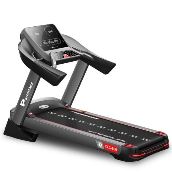 PowerMax Fitness TAC-600 6HP AC Motorized Commercial Auto Incline Treadmill for Home, Gym Club, Max User 150kg, Running Deck 1500x520mm, Top Speed 20kmph, Auto Lubrication, Cardio Workout