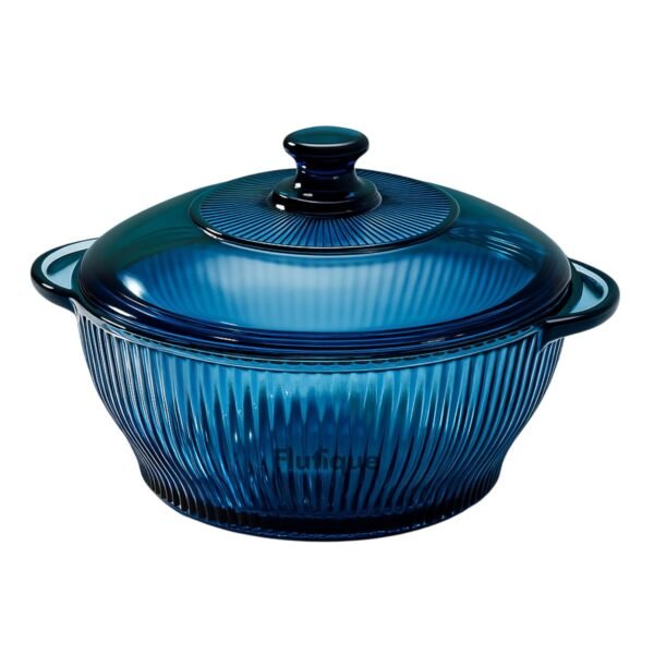 Premium Blue Glass Casserole Dish with Lid – Heat Resistant Transparent Cookware for Oven, Microwave & Dishwasher Safe – Elegant Round Baking Dish for Cooking, Serving & Storage (Pack of 1) (1500)