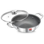 Prestige 24cm/2.7L Tri-Ply Stainless Steel Hexamagic Kadai with Lid| Honeycomb Structure|Durability of Triply|Metal Spoon Friendly| Gas & Induction Compatible|Dishwasher Safe|Low Oil Consumption|Grey