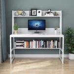 Priti Prit Modern White Computer Desk with Hutch Shelves Home Office Study Table