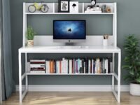 Priti Prit Modern White Computer Desk with Hutch Shelves Home Office Study Table