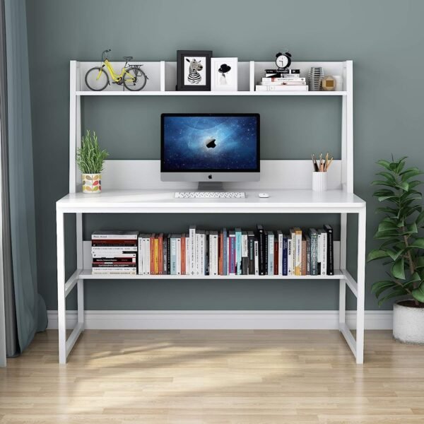 Priti Prit Modern White Computer Desk with Hutch Shelves Home Office Study Table