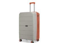 Provogue Cascade Hard-Sided PP 75 Cm Trolley Bag Large Size | Expandable Space with 8 Wheels Trolley Bags for Travel | Combination Lock | 5 Year Warranty (Timberwolf Grey/Burnt Orange)