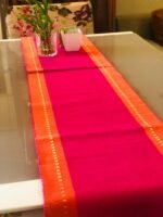 RANGBHAR 6 Seater Dinning Table Runner, Ribbed Cotton Rectangular Shape Runner, 12 X 72 Inches, Washable And Double Sided, Pink Orange