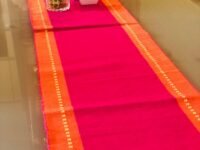 RANGBHAR 6 Seater Dinning Table Runner, Ribbed Cotton Rectangular Shape Runner, 12 X 72 Inches, Washable And Double Sided, Pink Orange