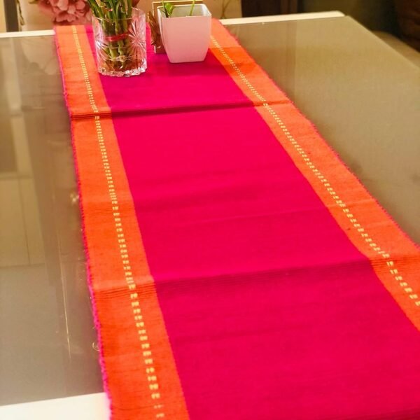 RANGBHAR 6 Seater Dinning Table Runner, Ribbed Cotton Rectangular Shape Runner, 12 X 72 Inches, Washable And Double Sided, Pink Orange
