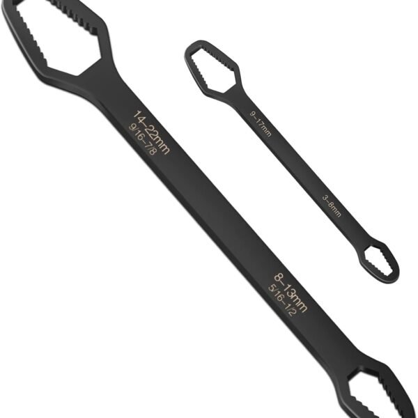 RECTITUDE 2pcs All in One Multifunctional Universal Wrench Set Self-Tightening Adjustable,3-17mm & 8-22mm Universal Torx Wrench, Double-ended Adjustable Wrench Tool Key Set Screw Nuts Wrenches Black