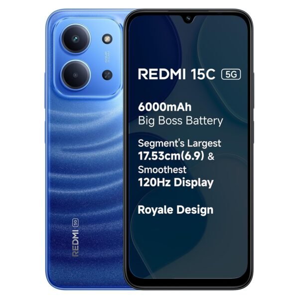 REDMI 15C 5G Moonlight Blue 6GB + 128GB | Royale Design | Massive 6000mAh Battery | Segment's Largest Display 17.53cm Up to 120Hz | MediaTek Dimensity 6300 | 33W Fast Charging | 50MP AI Dual Camera