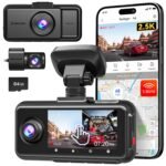 REDTIGER A6 3 Channel 2.5K Front + 1080P Rear and Interior Dash Cam with 64GB Card, Supports 4K + 1080P Dual Mode, 5G WiFi, GPS, 3" Touch Screen, Voice Control, Adjustable Mount and Cabin Camera