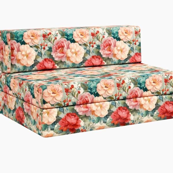 Rosebell 2 - Seater Foldable Printed Sofa Cum Bed (4 x 6 Feet) with Washable Cover | Multicolor | Ideal for Living Room, Office & Guest Room