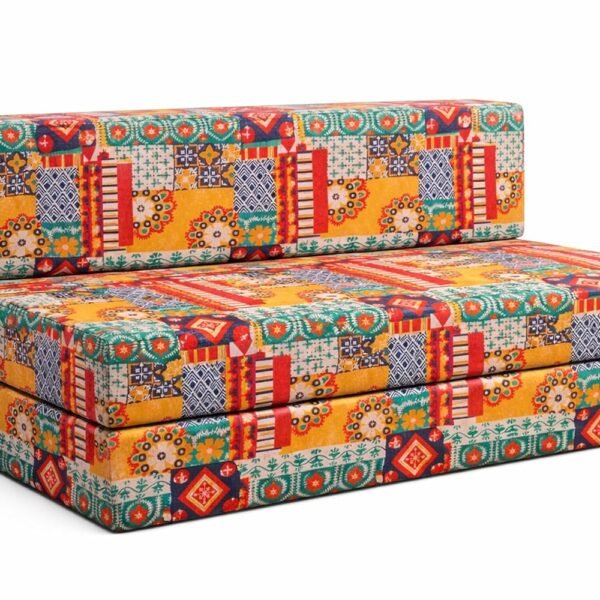 Rosebell Foldable Three Seater Sofa Cum Bed, Printed Sofa Bed 5 X 6 Feet, Washable Cover- Perfect for Home & Office, Guest Room - Multicolor