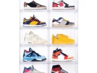 SNEAKARE Stackable Shoe Storage Box | Heavy Duty Plastic Sneaker Crate with Magnetic Door | Shoe Organizer for Men & Women | Fits Upto UK 14 | Durable Shoe Storage Box Clear Pack of-10