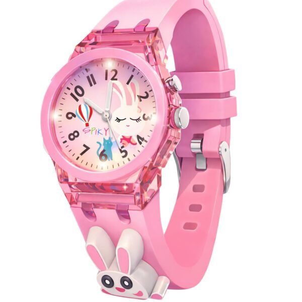 SPIKY Analog Watch for Kids | 3D Cartoon | 7 Multicolor LED Luminous Lights with Silicone Strap | Unisex Best Birthday Gift | Analogue Wrist Watches for Boys & Girls | Age 3-10 yrs