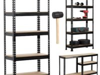 STAR WORK Black Adjustable Set of 5-Shelf Metal Storage Shelving Unit, Steel Bootless Rivet Utility Display Rack Garage Shelves, 63 Inches Height(63 X 24 X 12 Inch-H X W X D,Black)