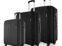 Safari Genius Alley Set of 3 (Cabin + Medium + Large) Trolley Bags, Hard Case Polypropylene, 4 Wheels, 360 Degree Wheeling Luggage, Suitcase for Travel, Black