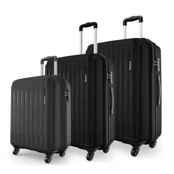 Safari Genius Alley Set of 3 (Cabin + Medium + Large) Trolley Bags, Hard Case Polypropylene, 4 Wheels, 360 Degree Wheeling Luggage, Suitcase for Travel, Black