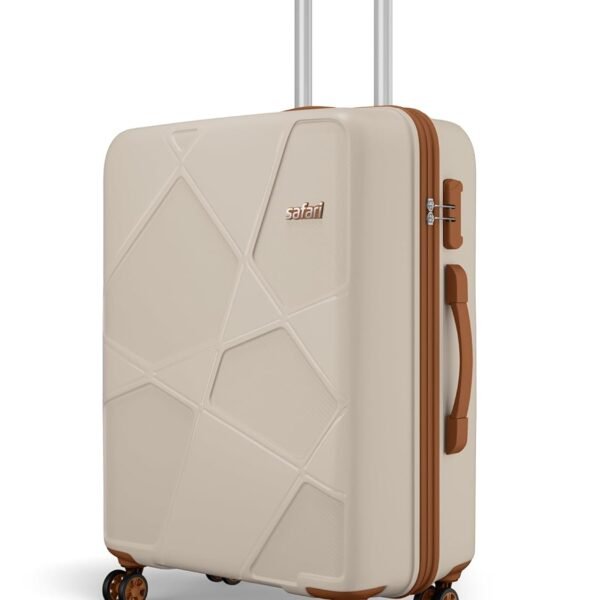 Safari Pentagon Pro 8 Wheels 66cm Medium Size Trolley Bag, Hard Case Polypropylene, 360º Wheeling Check in Luggage, Suitcase for Travel, Trolley Bags for Travel, Luxury Beige