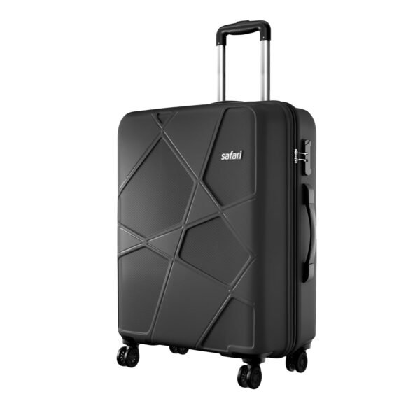 Safari Pentagon Pro 8 Wheels Checkin Trolley Bag, Hard Case Polypropylene 360º Wheeling Luggage for Men & Women, Suitcase for Travel, Black, 66Cm Medium Size