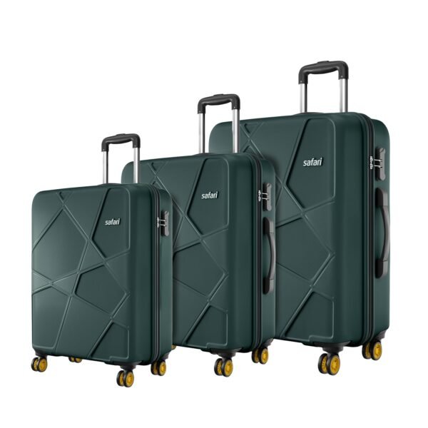 Safari Pentagon Pro 8 Wheels Set of 3 (Cabin + Medium + Large) Trolley Bags, Hard Case Polypropylene, 360º Wheeling Suitcase/Luggage for Travel, Dusk Green